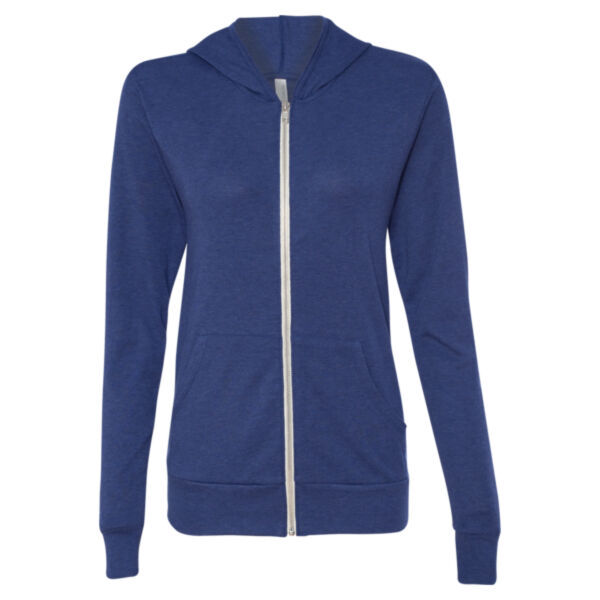 Unisex Triblend Lightweight Full-Zip Hooded Long Sleeve Tee Thumbnail